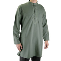 Hijaz Men's Embroidered Warm Gray Kurta Top Wrinkle Free Cotton Short Tunic