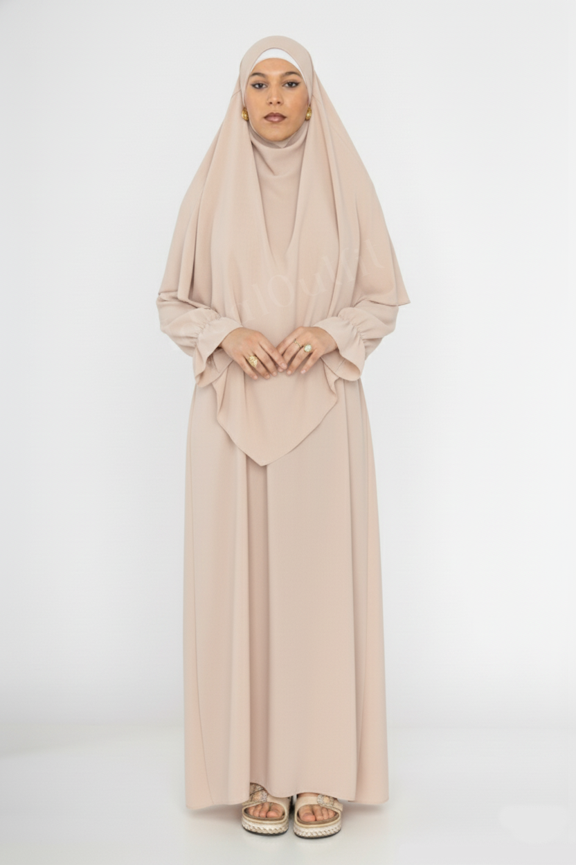 2-piece Khimar Abaya Set in Taupe