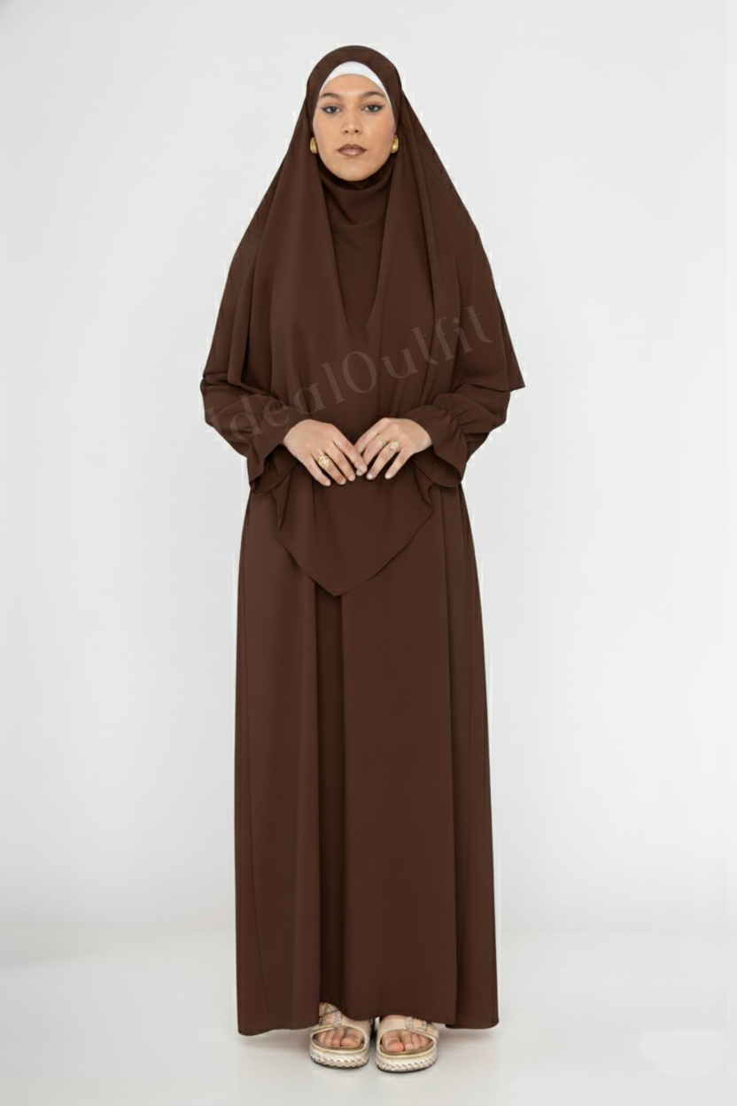 2-piece Khimar Abaya Set in Taupe