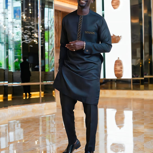 Men’s Black  Two-Piece Traditional Set