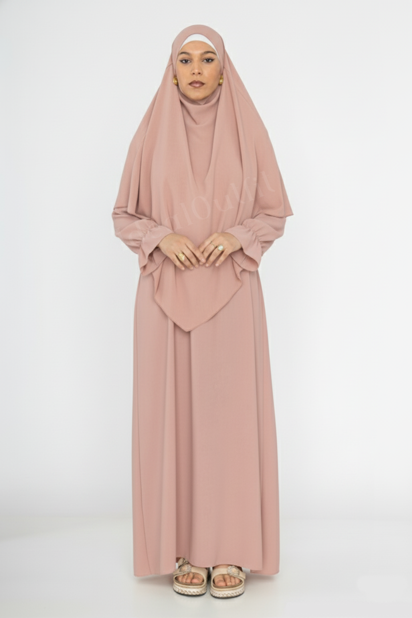 2-piece Khimar Abaya Set in Old Rose
